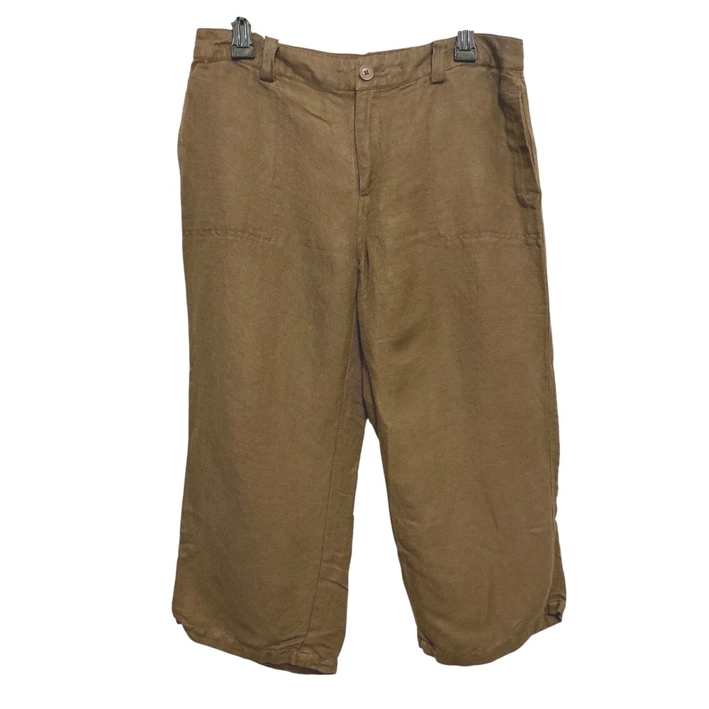 Coldwater Creek Natural Fit Brown Linen Blend Wide Leg Capri Crop Pants Size 8 - Picture 2 of 11